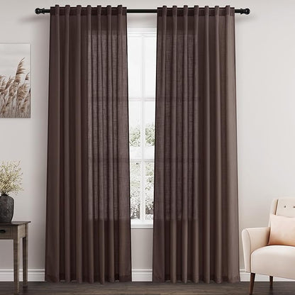 Coffee Linen Blend Drapes 84 Inch Length 2 Panels Set Back Tab Rod Pocket Light by Nanspring