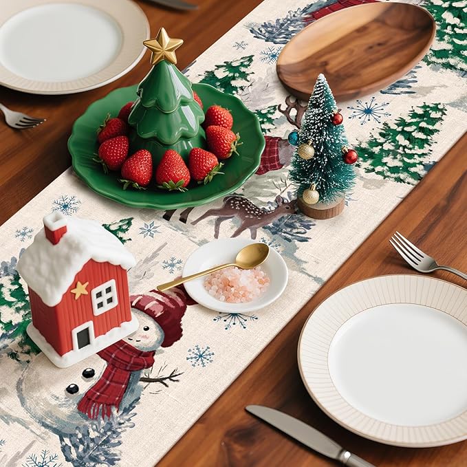 Artscope Reindeer Snowman Christmas Tree Table Runner, Xmas Winter Snowflakes - Image 8