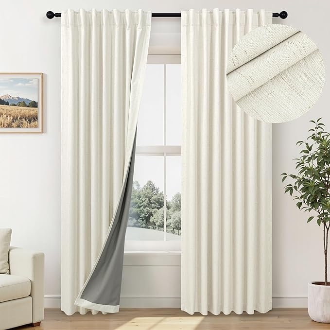 Pitalk 72 Inch Curtains for Living Room Black Out Linen Back Tab Loops Room by Pitalk
