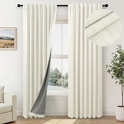 Pitalk 72 Inch Curtains for Living Room Black Out Linen Back Tab Loops Room by Pitalk