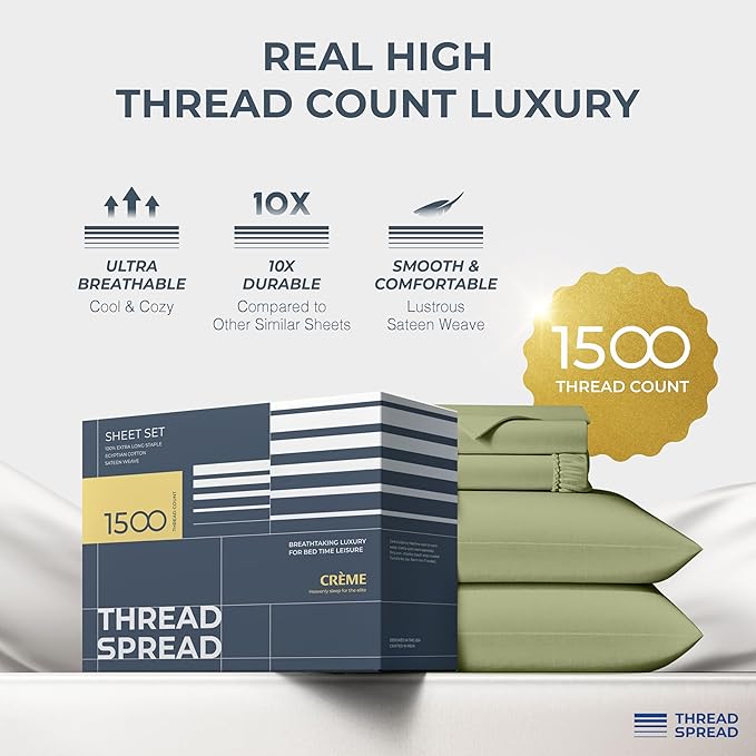 THREAD SPREAD 100% Egyptian Cotton Sheets Queen Size - Image 2