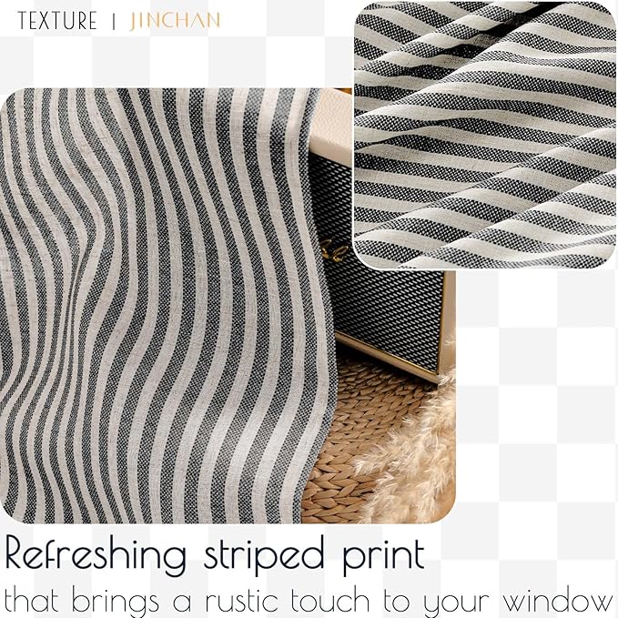 jinchan Linen Stripe Curtain Double Layer Valance - Image 4