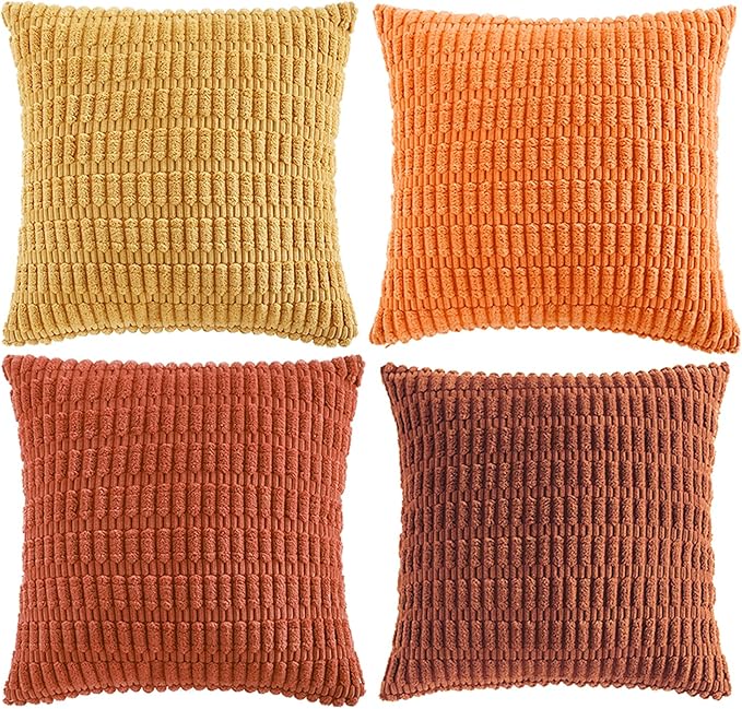 Fancy Homi Set of 4 Burnt Orange Fall Boho Decorative Throw Pillow Covers 24x24 - Image 6