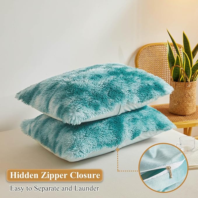 XeGe Tie Dye Faux Fur Throw Pillow Covers, Luxury Fluffy Plush Pillow Shams - Image 3
