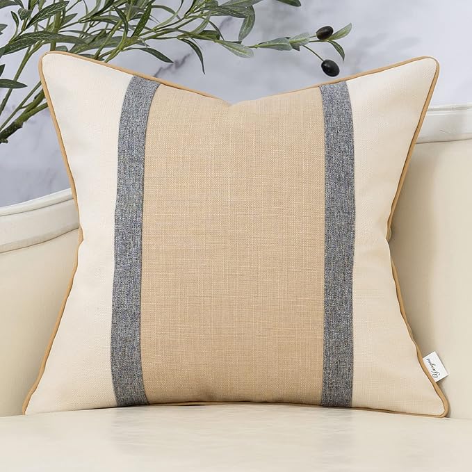 Yangest Patchwork Pillow Cover 18x18 Inch Luxury Cotton and Linen Cushion Cover by Yangest