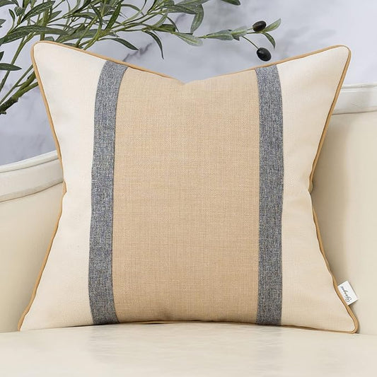 Yangest Patchwork Pillow Cover 24x24 Inch Luxury Cotton and Linen Cushion Cover by Yangest