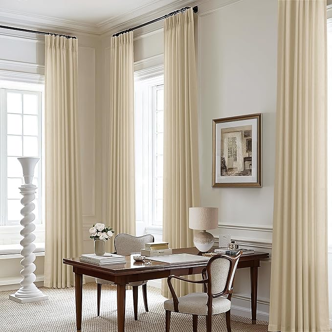 Beige Linen Pinch Pleat Curtains 84 Inches Long - Image 8