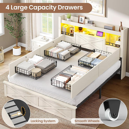 viagdo farmhouse queen bed frame with flip-down bookcase, package contents