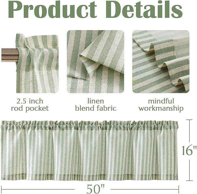 jinchan Valance Curtain Linen Textured Striped Window Curtain - Image 7