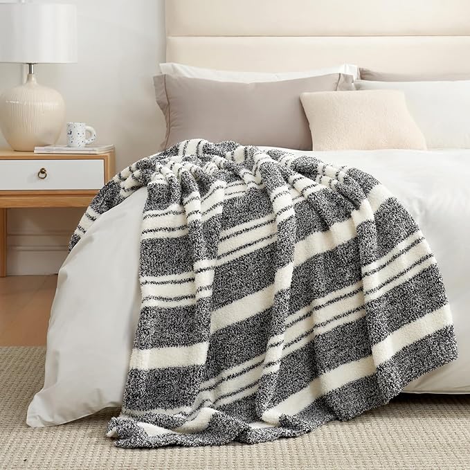 Snuggle Sac Queen Size Bed Blanket Stripe Black, Super Soft Warm Bedding - Image 8