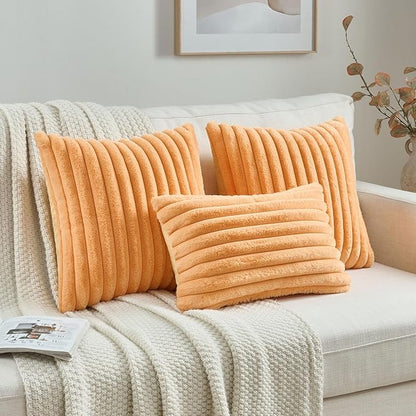 FUTEI Orange Throw Pillow Covers Set of 2, 12x20 Inch Striped Texture Lumbar - Image 4