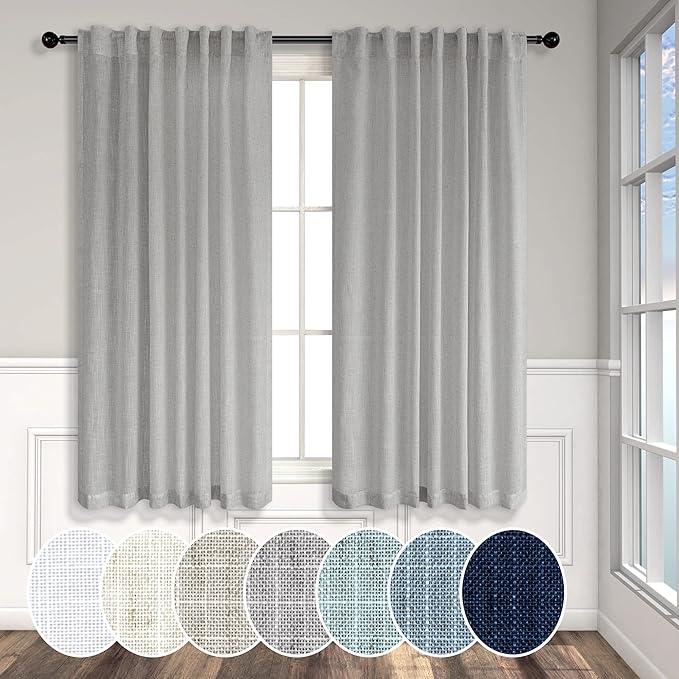 Gray Curtains 54 Inch Length for Boys Bedroom 2 Panels Pocket Back Tab Linen by Pitalk