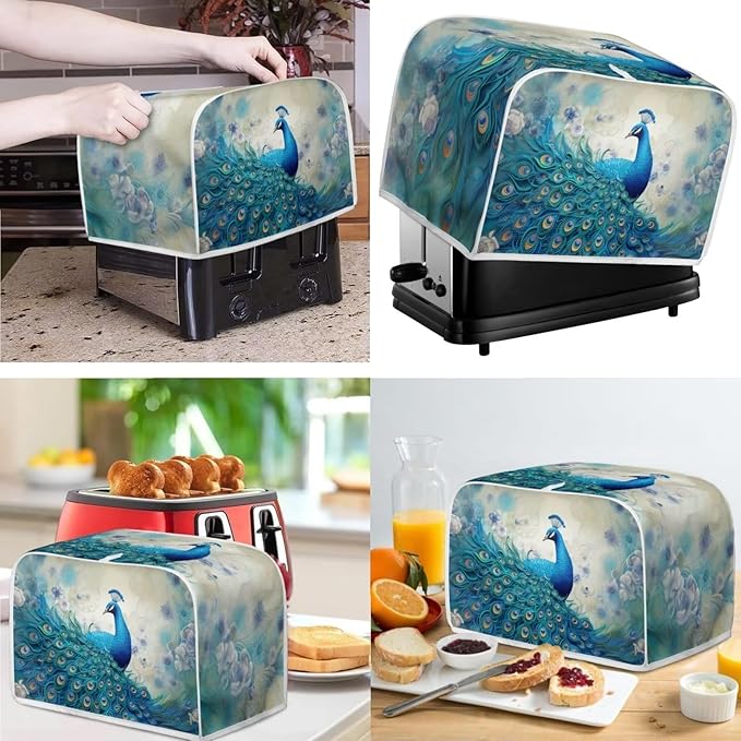 Blue Peacock Print Appliance Covers Set Washable Kitchen Blender Dust Cover - Image 2