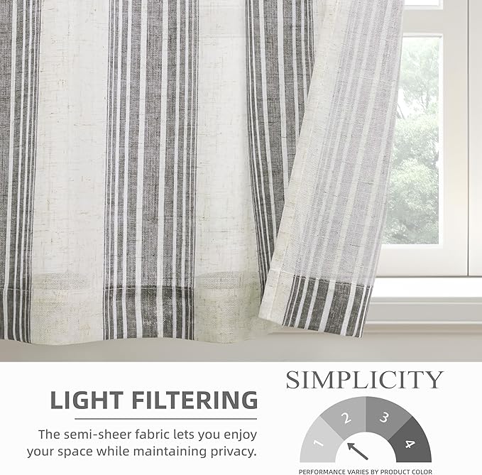 DriftAway Kitchen Curtains Striped Tier Linen Short Curtains Pinstripe Cafe - Image 4