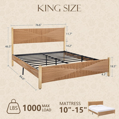 yechen solid wood rattan king bed frame with shown in use