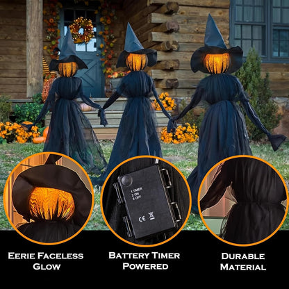 Evergreen Set of 3 LED Black Halloween Witches with Hats Stakes | 4 Feet Tall | Weatherproof Battery Operated | Spooky Garden Statue Outdoor Decoration Grass Lawn or Patio