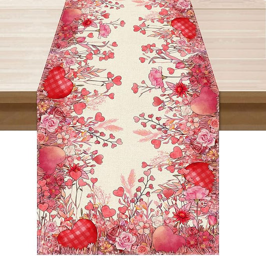 XCHI Wild Flowers Love Hearts Valentine’s Day Table Runner Table Decoration by XCHI