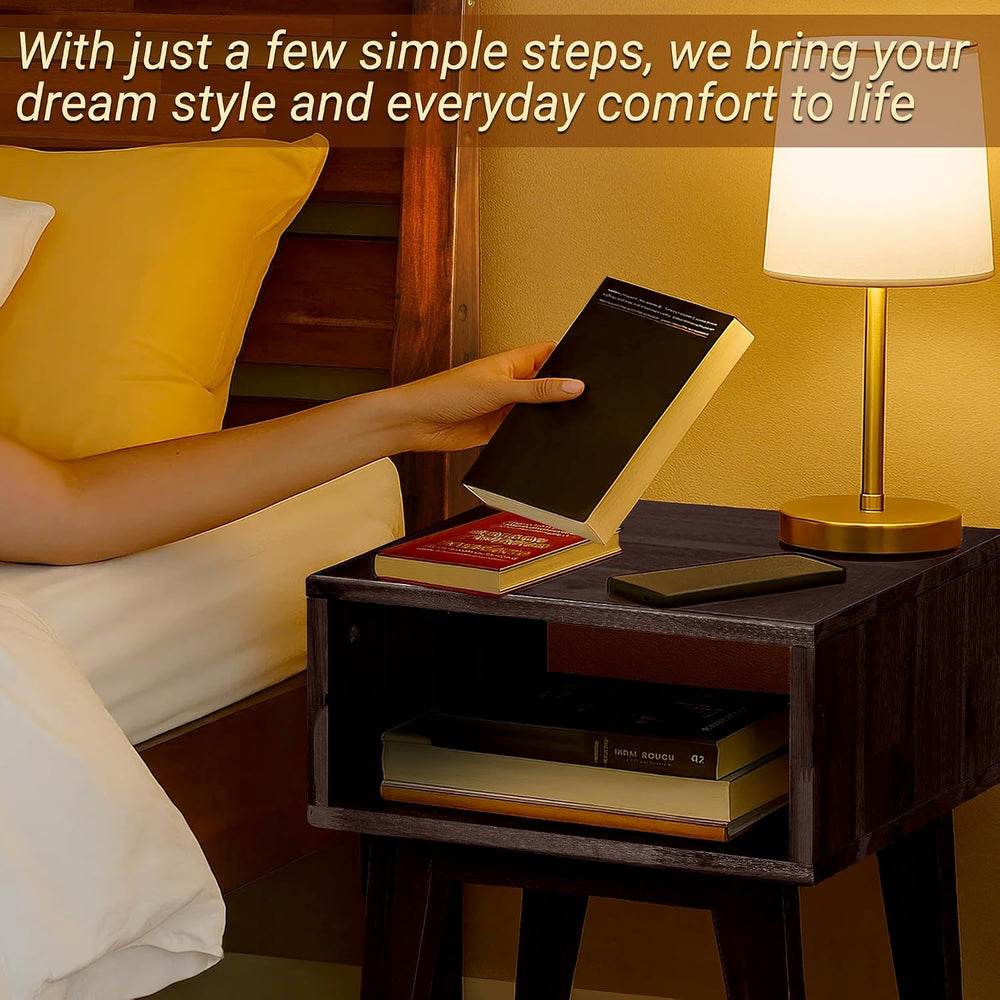 Acacia Serena Nightstand Solid Wood Nightstand with Open Storage Shelf, Wood ...