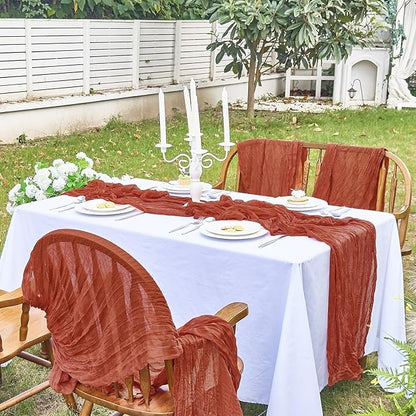 IVAPUPU 2 Pcs Cheesecloth Fall Thanksgiving Table Runner - 10ft Terracotta Boho - Image 7
