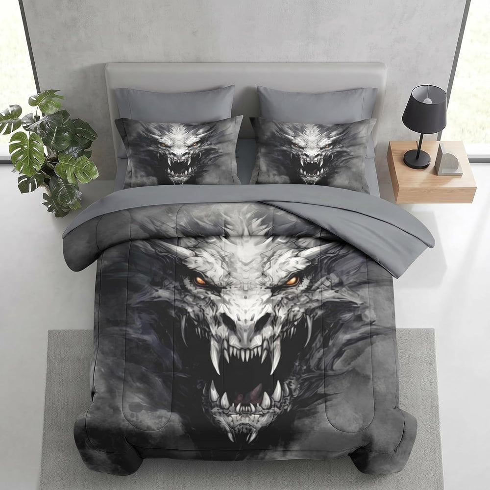 Pamnest King Comforter Set with Sheets, 7 Pieces Dragon Gray Bedding
