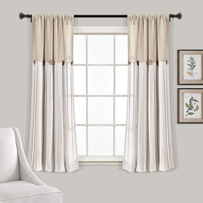 Lush Decor Linen Button Window Curtain Panel, Linen by LushDecor