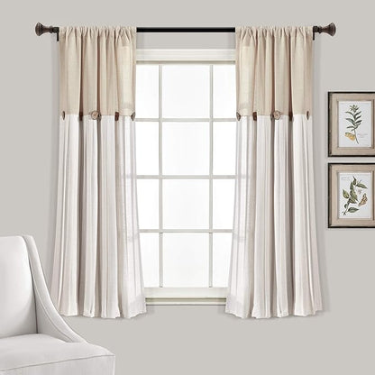 Lush Decor Linen Button Window Curtain Panel, Linen by LushDecor
