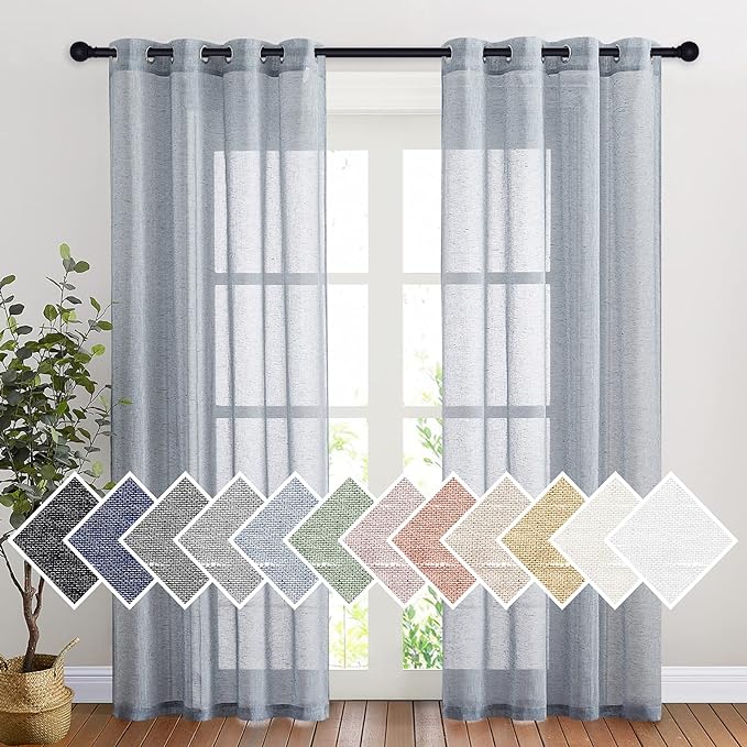 NICETOWN Linen Textured Semi Sheer Curtains 84 inches Length, Eyelet Top by NICETOWN