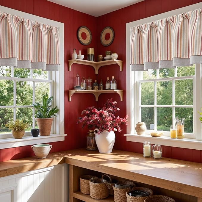 jinchan Colorful Striped Linen Valance Curtains Christmas Decorations - Image 6