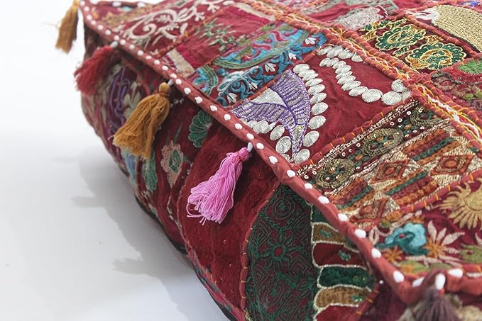 CRAFT KALA Indian Square Patchwork Traditional Pouf Cover Indian Living Room - Image 7