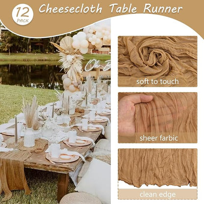 12 Pack 13Ft Cheesecloth Table Runner 35x157 Inch Boho Gauze Table Runner - Image 4