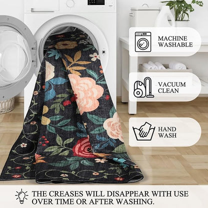 DUKINO 2x4 Rug for Entryway, Washable Kitchen Floral Runner Rug - Image 8