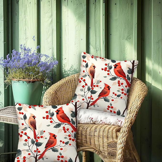 Red Cardinal Bird Throw Pillow Covers 18x18 Set of 2, Home Decorative Cushion - Image 4