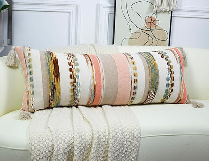 PANOD Boho Long Lumbar Throw Pillow Cover 14 x 36 Orange, Chenille Morocan - Image 2