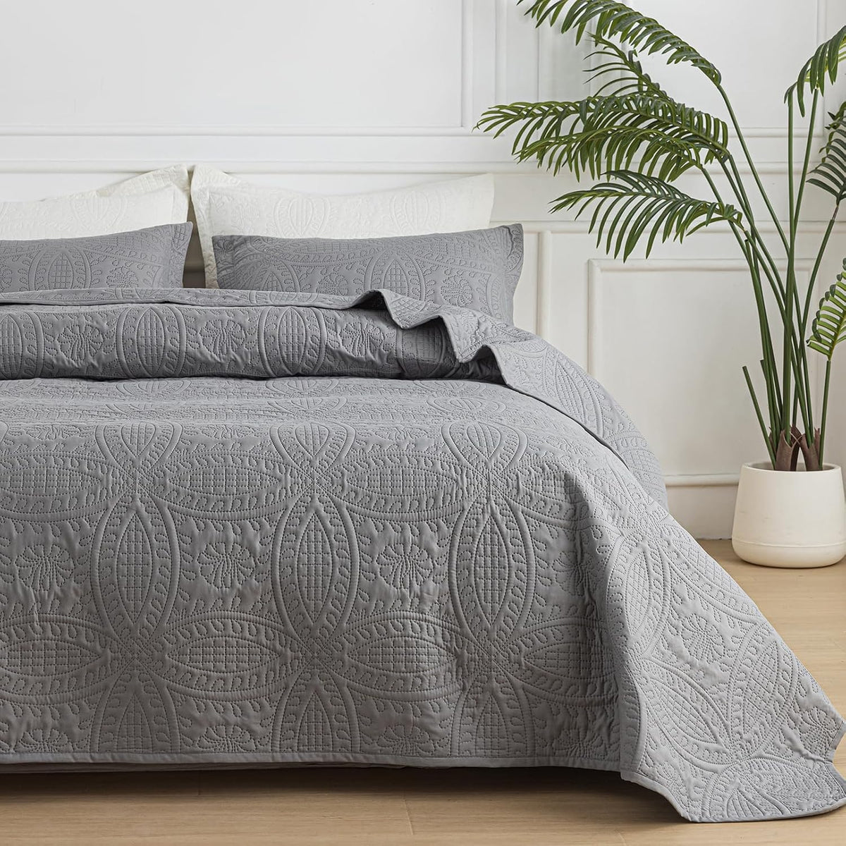 sherest queen quilt bedding set - gray soft, main product view
