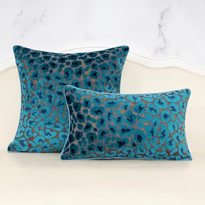 Alerfa Blue Floral Throw Pillow Cover 20 x 20 Inch Cut Velvet Sqaure Luxury - Image 3