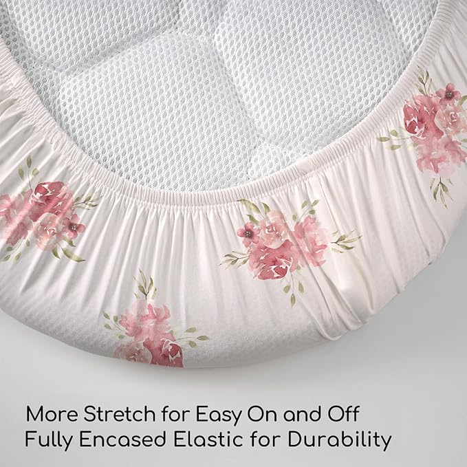 Floral Bassinet Sheets Girl 3 Pack, Breathable Cozy Fitted Mattress Sheet - Image 5