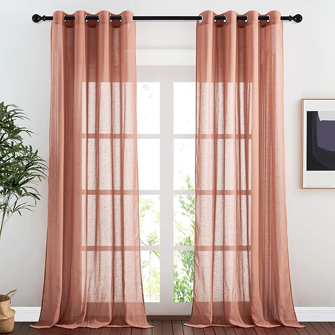 NICETOWN Linen Sheer Burnt Orange Curtains, Grommet Decorative Rustic Farmhouse by NICETOWN