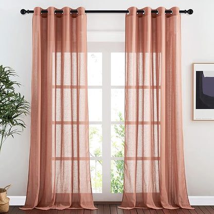 NICETOWN Linen Sheer Burnt Orange Curtains, Grommet Decorative Rustic Farmhouse by NICETOWN