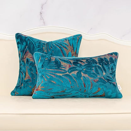 Alerfa 20 x 20 Inch Light Blue Square Maple Leaf Pillow Embroidery Cut Velvet - Image 3