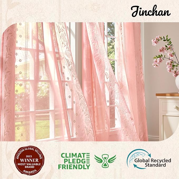 jinchan Winslow Sheer Curtains 63 Inch Length - Image 2
