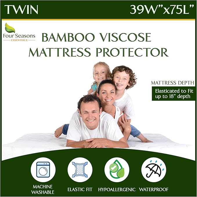 Four Seasons Essentials Twin Size Waterproof Mattress Protector by FourSeasonsEssentials