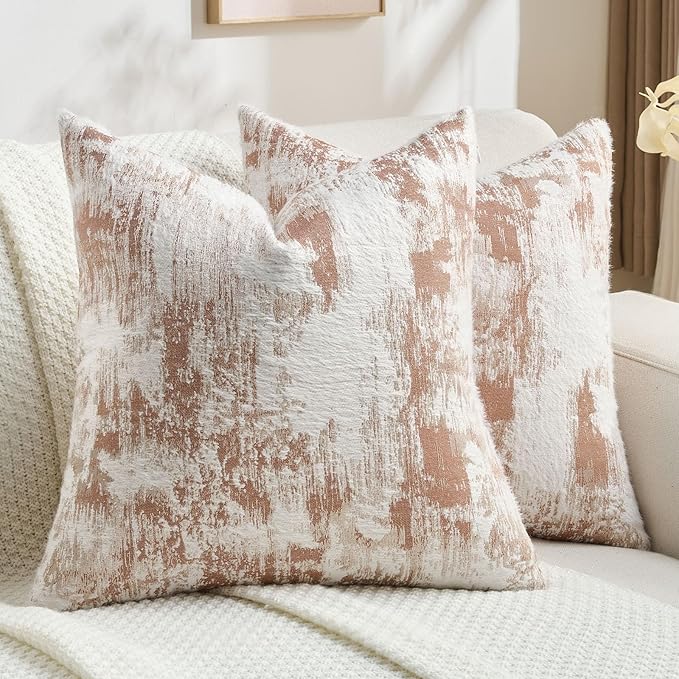 FUTEI Rust White Decorative Throw Pillow Covers 18x18 Inch Set of 2, Soft Faux by FUTEI