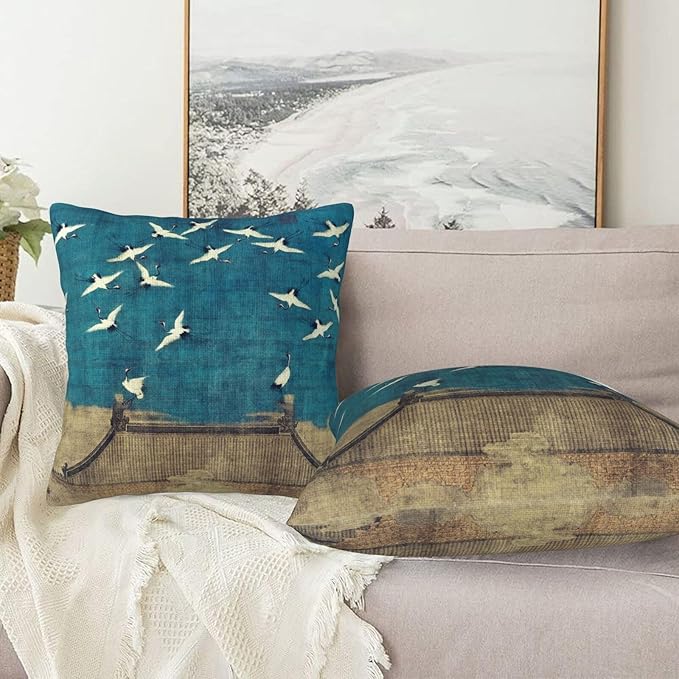 Blue Vintage Chinoiserie Bird Throw Pillow Covers 18x18 Inch Set of 2 Farmhouse - Image 3