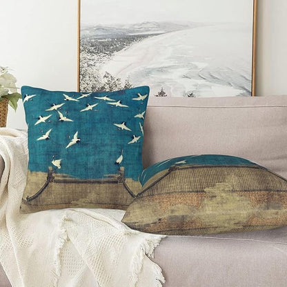 Blue Vintage Chinoiserie Bird Throw Pillow Covers 18x18 Inch Set of 2 Farmhouse - Image 3