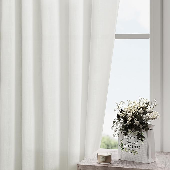Nanspring Linen Curtains 84 Inch Length 2 Panels Set, Ivory - Image 2