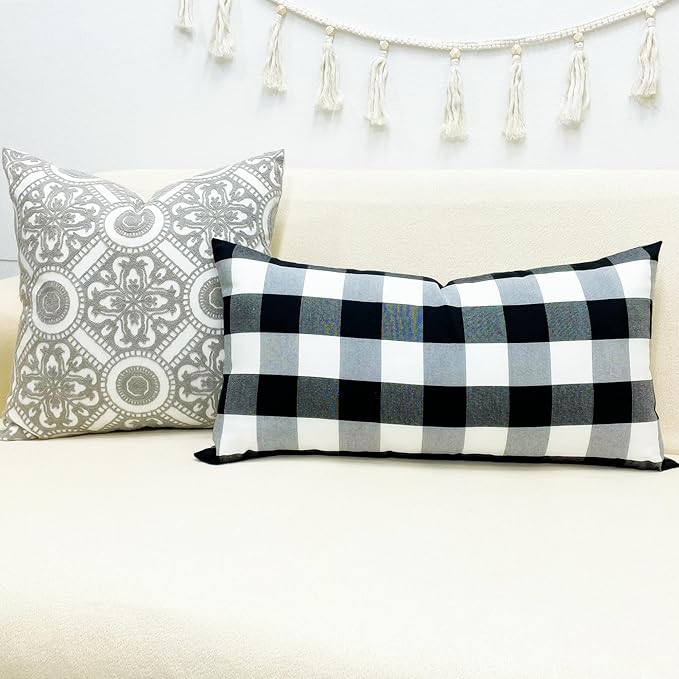 Slow Cow Black Checker Plaid Rectangular Pillow Cover Pillowcase Decorative - Image 6