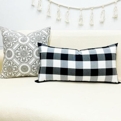 Slow Cow Black Checker Plaid Rectangular Pillow Cover Pillowcase Decorative - Image 6