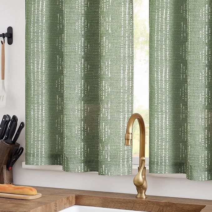 jinchan Boho Kitchen Curtains Linen Tier Curtains 45 Inches Bohemian Cafe Small - Image 2