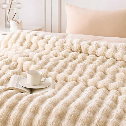 COOVA Faux Fur Throw Blanket for Couch, Cozy Soft and Fuzzy Plush Rabbit Fur - Image 3