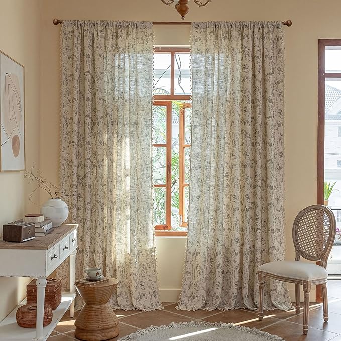 ENJOYBRIDAL Floral Curtains 84 Inch Long Vintage 2 Panels Drapes Rod Pocket - Image 2